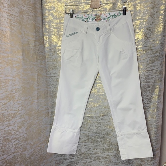 VIA Delle Rose White 100% Cotton Cropped Capris Size S - Picture 2 of 13